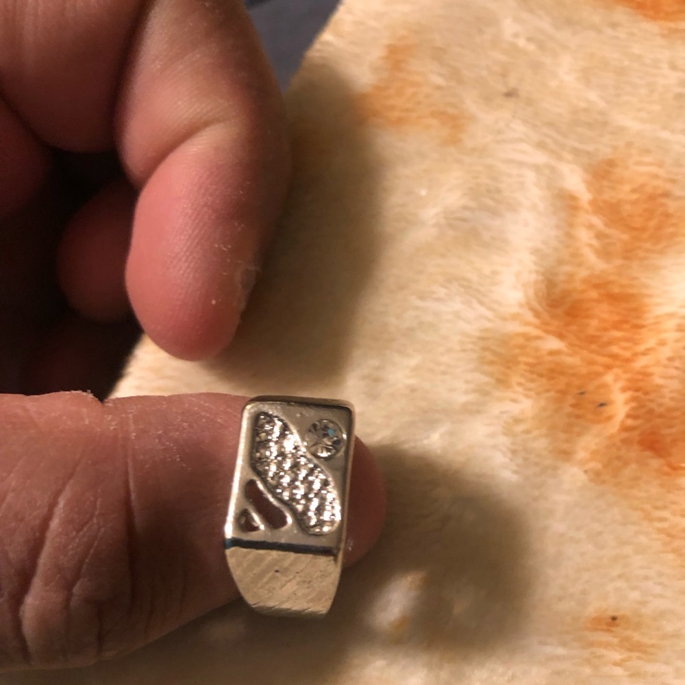 Silver-Tone Men’s Ring with Clear Crystal Accent